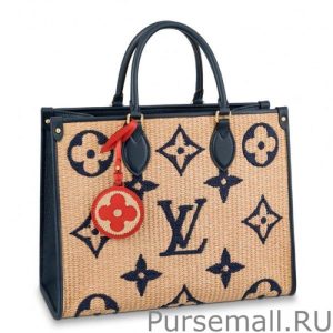 OnTheGo MM Bag In Raffia With Blue M57723