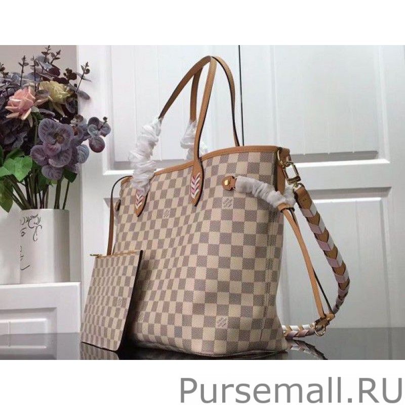 Damier Azur Neverfull MM Bag With Braided Strap N50047 - Image 9