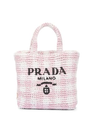 Prada logo-knit gingham tote bag