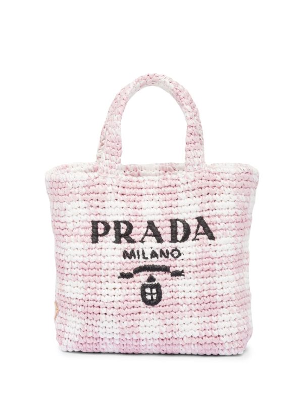 Prada logo-knit gingham tote bag