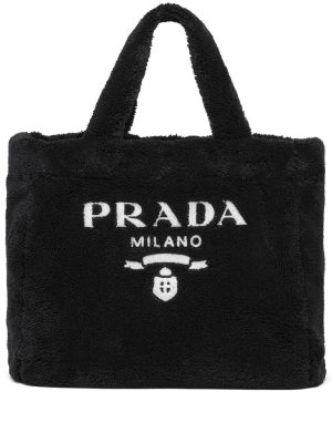 Prada logo-print terry-cloth tote bag