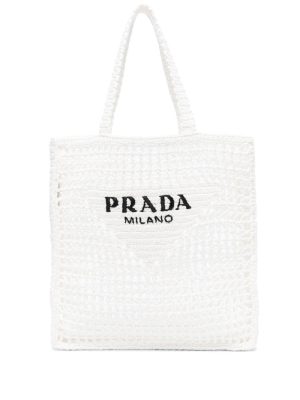Prada logo-embroidered crochet tote bag