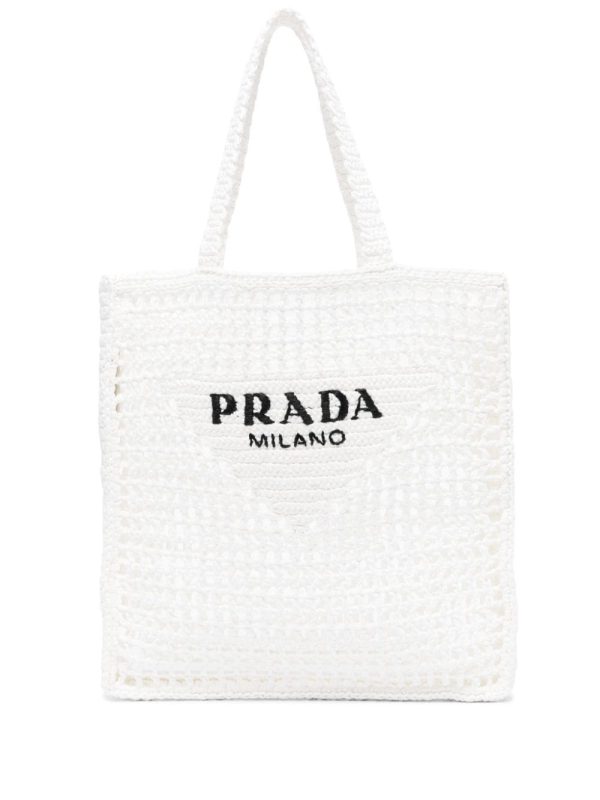 Prada logo-embroidered crochet tote bag