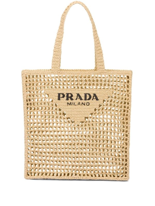 Prada woven-logo raffia tote bag