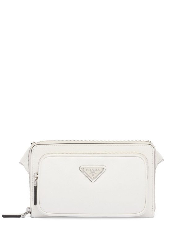 Prada logo-plaque leather messenger bag