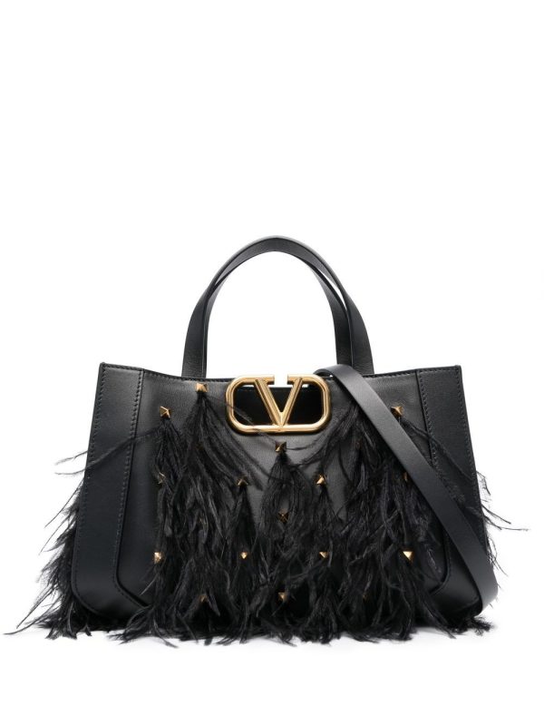 Valentino Garavani feather-embellished VLogo tote bag