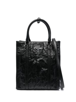 Prada logo-plaque crinkle-effect tote bag