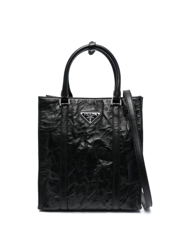 Prada logo-plaque crinkle-effect tote bag