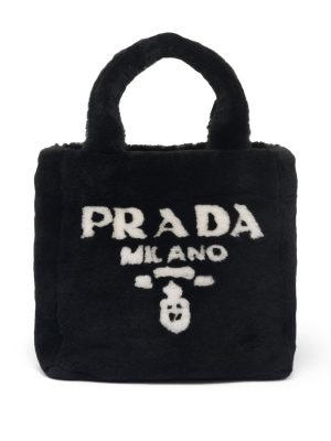 Prada logo-print shearling tote bag