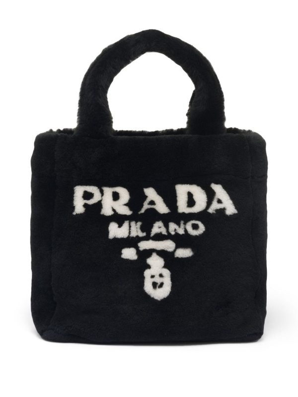 Prada logo-print shearling tote bag