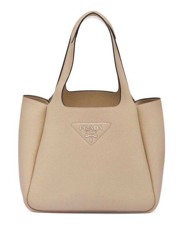 Prada logo plaque tote bag