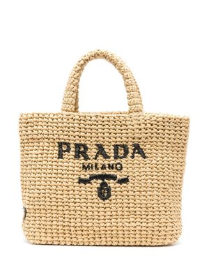 Prada logo-embroidered straw tote bag