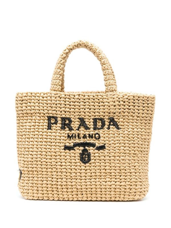 Prada logo-embroidered straw tote bag
