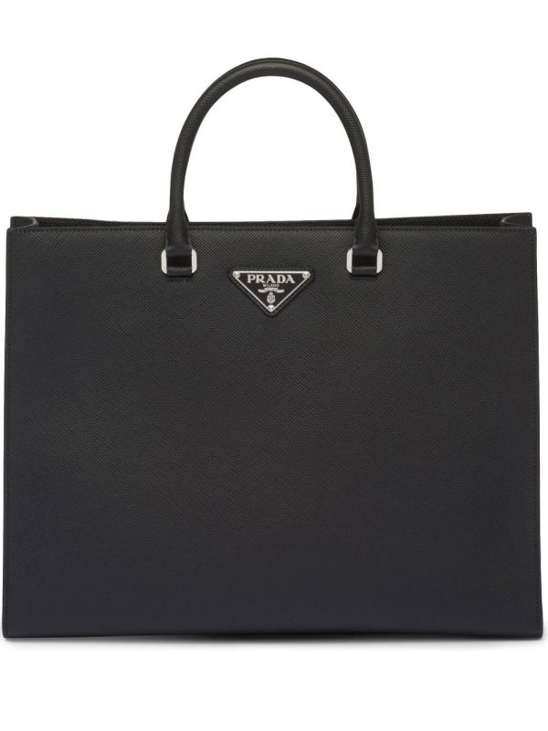 Prada leather logo-patch tote bag