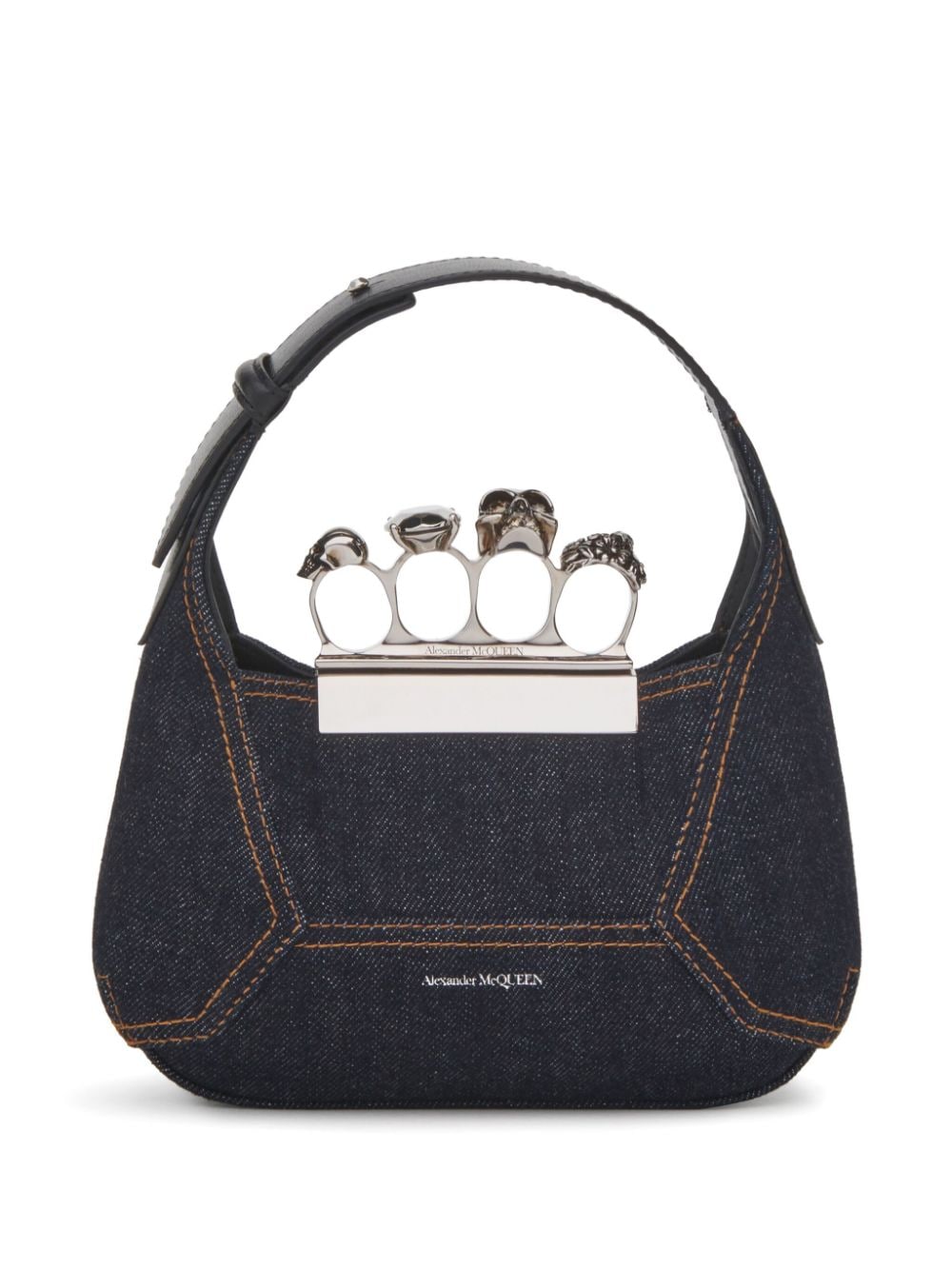 Alexander McQueen mini The Jewelled Hobo denim tote bag