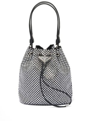 Prada mini crystal-embellished satin bucket bag