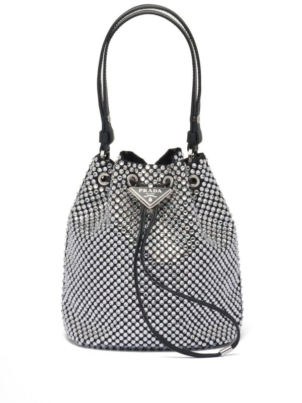Prada mini crystal-embellished satin bucket bag