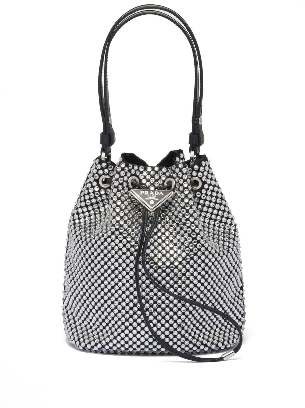 Prada mini crystal-embellished satin bucket bag