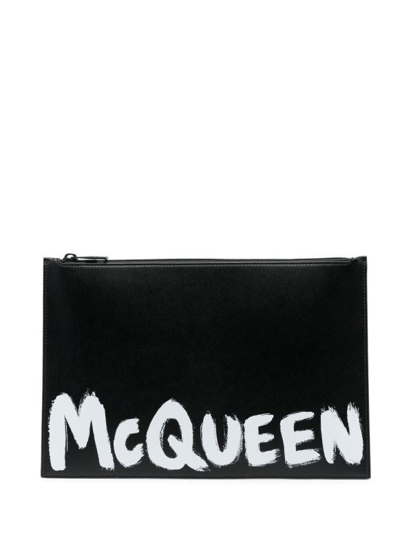 Alexander McQueen logo-print leather clutch bag