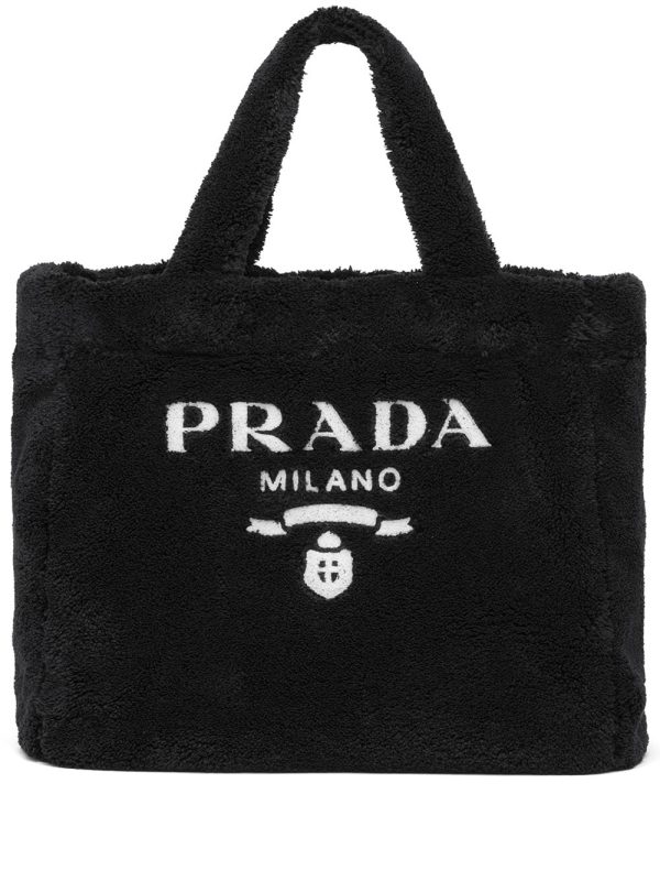 Prada logo-print terry-cloth tote bag