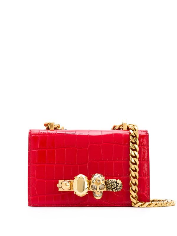Alexander McQueen jewelled crocodile-embossed shoulder bag