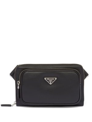Prada logo-plaque leather shoulder bag