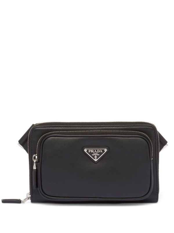 Prada logo-plaque leather shoulder bag
