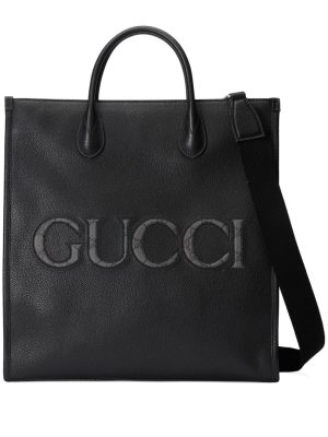 Gucci logo-embossed leather tote bag