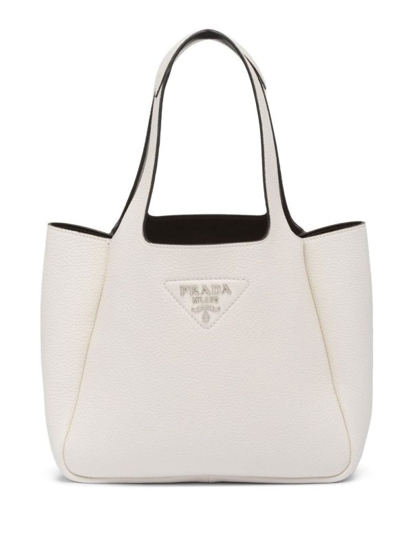 Prada pebbled logo-plaque tote bag