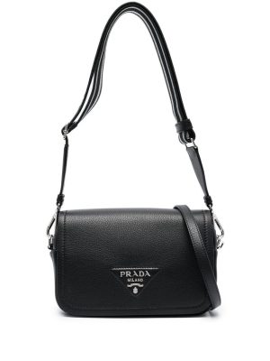 Prada logo-plaque leather satchel bag