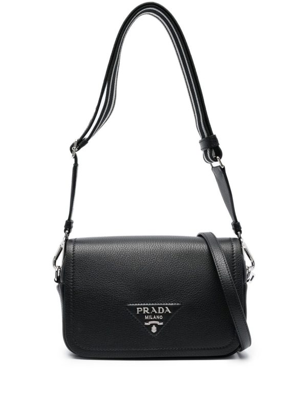 Prada logo-plaque leather satchel bag