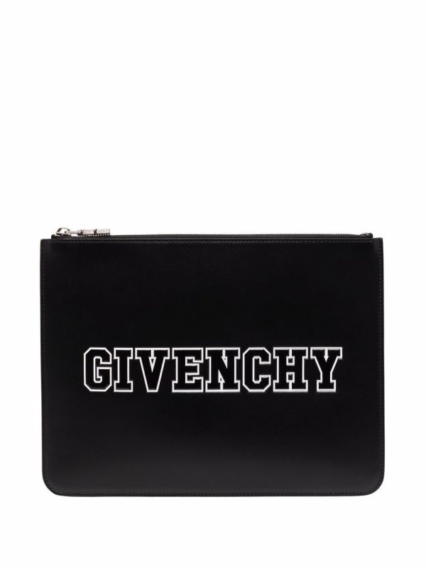 Givenchy embossed-logo leather clutch
