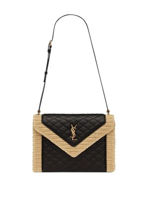 Saint Laurent Gaby raffia quilted-leather satchel