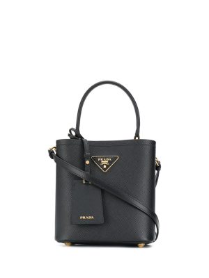 Prada logo plaque bucket bag