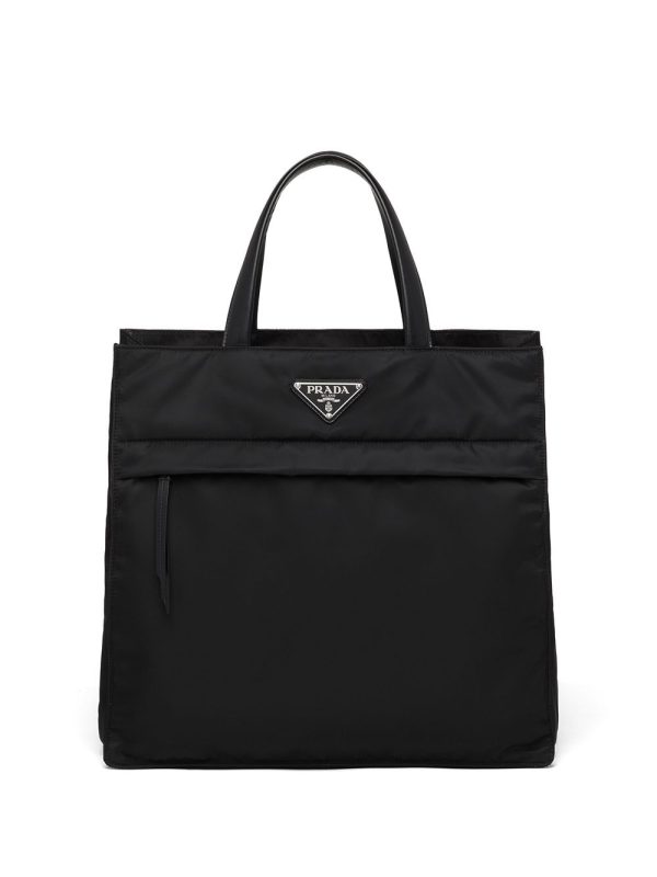 Prada Re-Nylon logo plaque tote bag