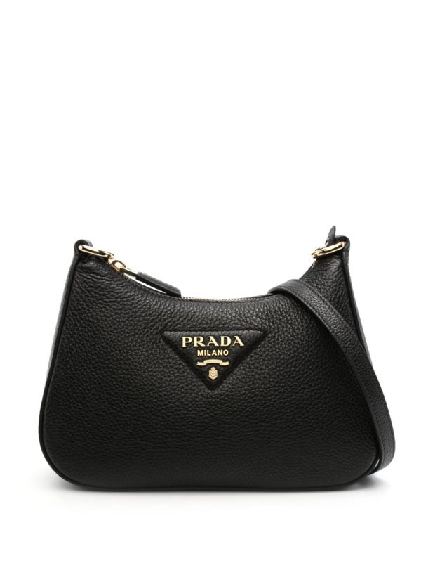 Prada enamel-triangle logo leather shoulder bag