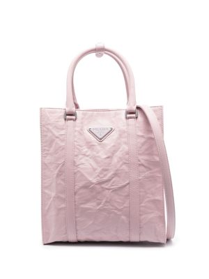 Prada logo-plaque crinkle-effect tote bag