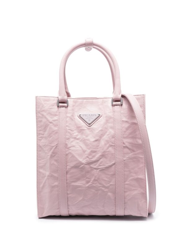 Prada logo-plaque crinkle-effect tote bag
