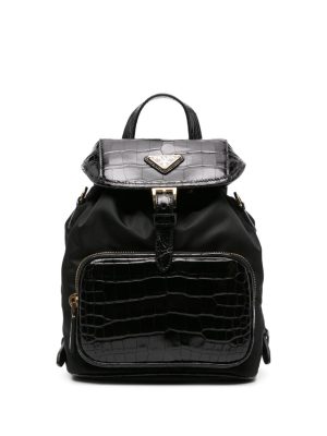 Prada logo-plaque leather backpack