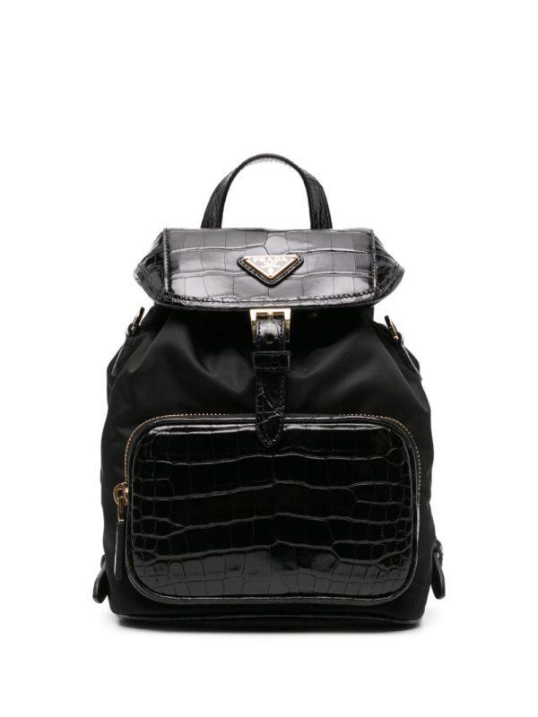 Prada logo-plaque leather backpack