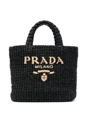 Prada logo-embroidered straw tote bag