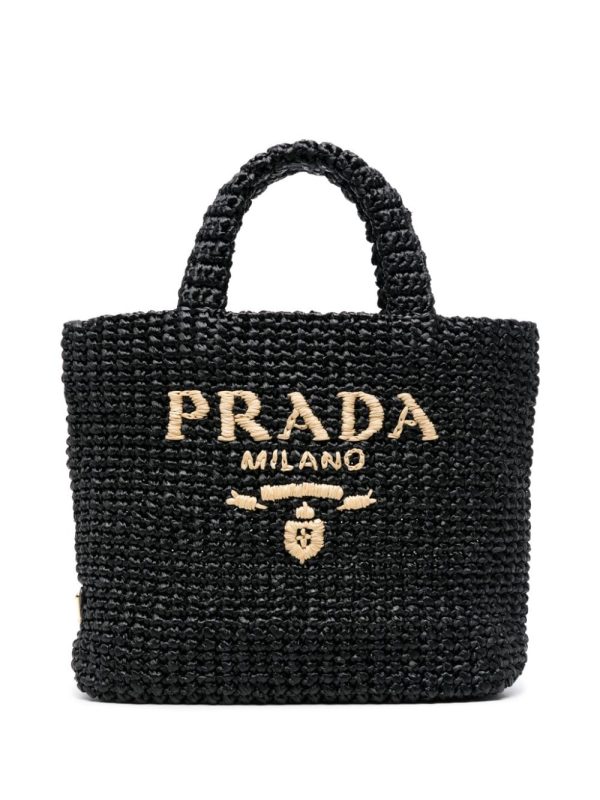 Prada logo-embroidered straw tote bag