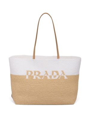 Prada logo raffia tote bag