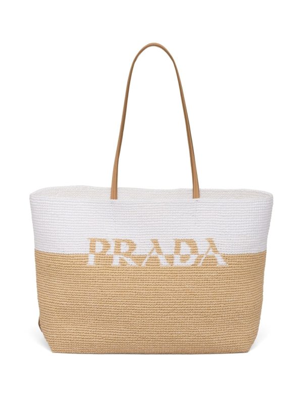 Prada logo raffia tote bag