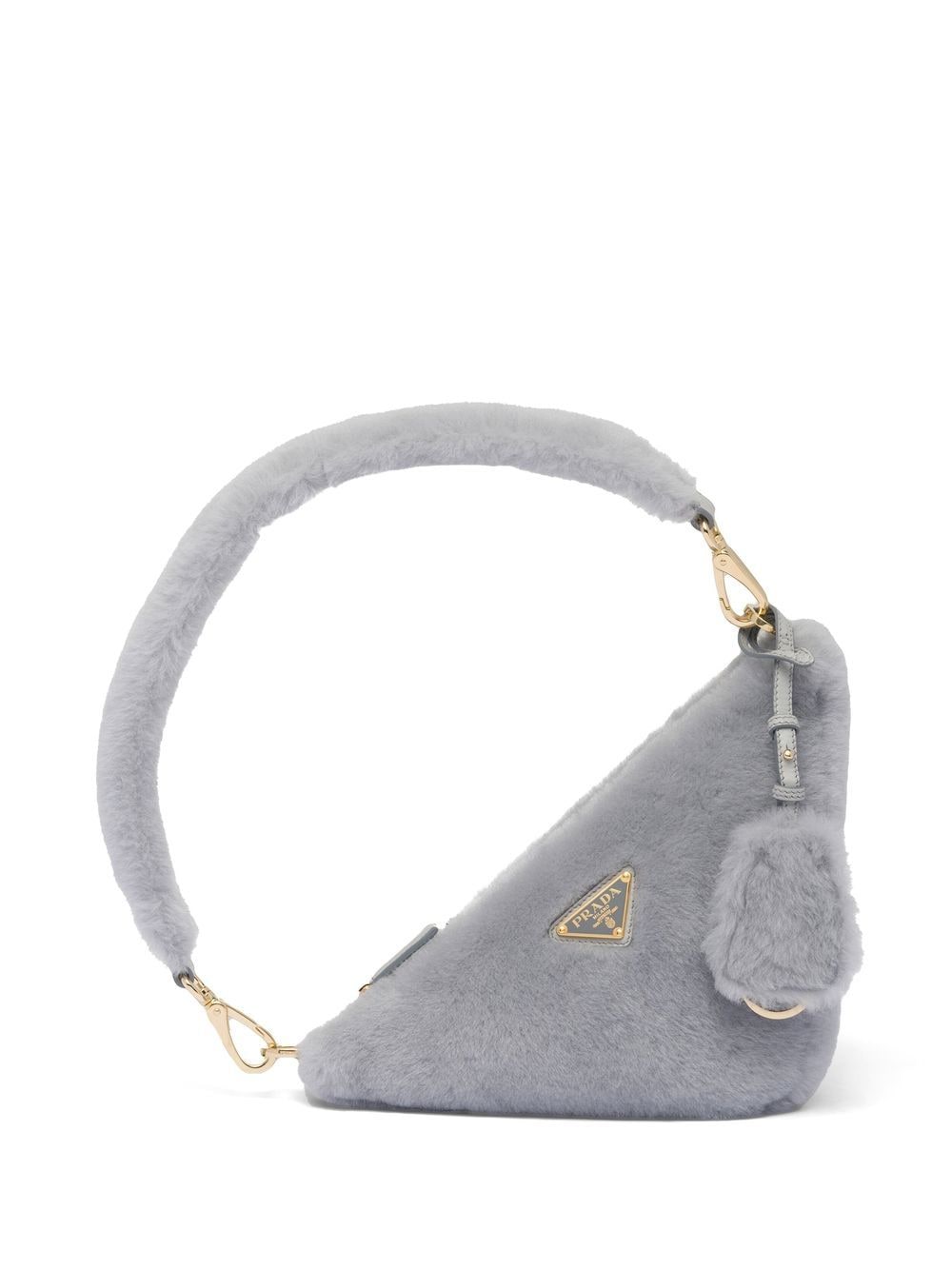 Prada mini triangle logo shearling shoulder bag