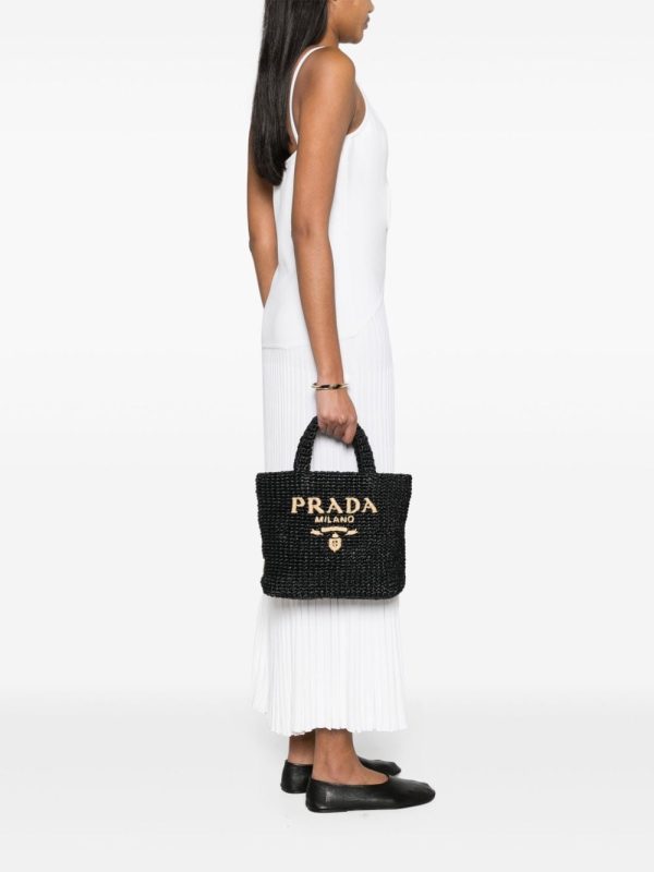 Prada logo-embroidered straw tote bag - Image 2