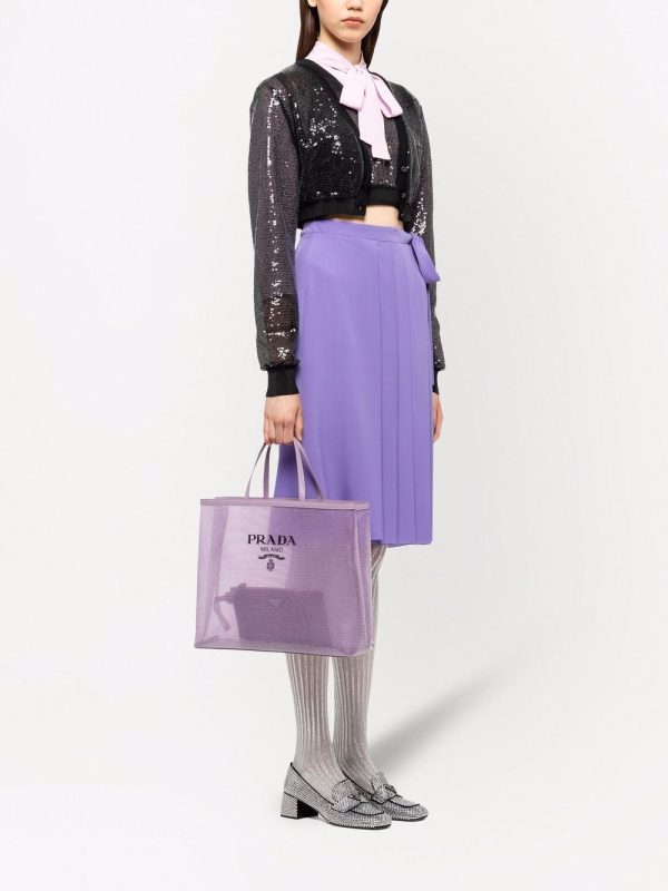 Prada sequinned logo-print mesh tote bag - Image 2
