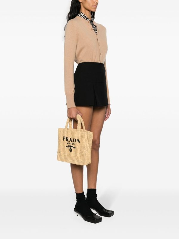Prada logo-embroidered straw tote bag - Image 2