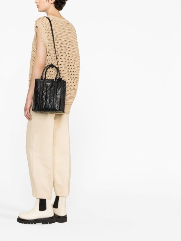 Prada logo-plaque crinkle-effect tote bag - Image 2