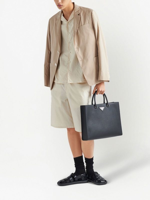 Prada leather logo-patch tote bag - Image 2
